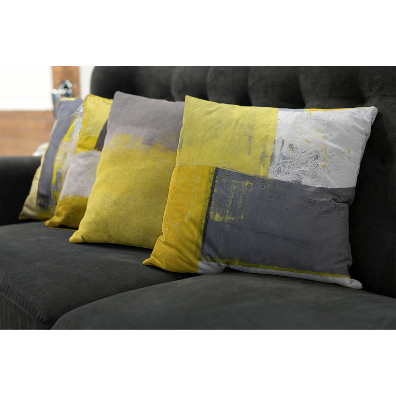 Reversible Pillow Cover, 16" H x 16" W, Yellow / Grey
