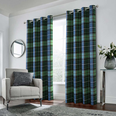 Panneaux de rideaux écossais en laine à carreaux en laine à carreaux bleu vert carreaux rideaux tartan pour salon chambre 2 panneaux 45 * 95 pouces