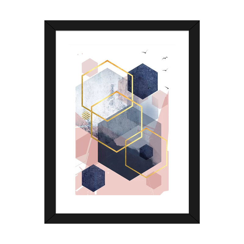 «Abstract Navy Blush Gold I» par Urban Epiphany - impression d'art graphique, H 24 po x l 16 po x P 1 po