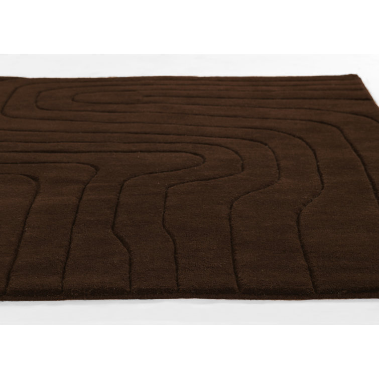 Aelin Wavy Hand Tufted Wool Brown Area Rug