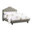 Lit double pleine grandeur, tapissier gris avec tête de lit arquée et structure en bois massif pour une tête de lit reposante, tissu de style moderne
