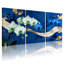 Orchidée à motif floral bleu doré sur toile tendue, ensemble de 3 décorations pour salon-1730328356