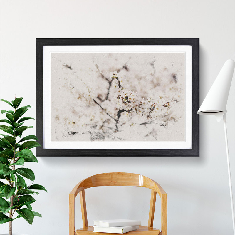 Pink Cherry Blossom Flowers Vol.7 - Picture Frame Graphic Art, Black Framed, 65cm H x 90cm W x 2cm D
