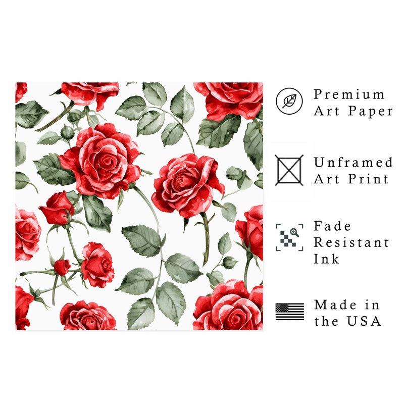 Impression florale de roses rouges VII, H 24 po x l 24 po