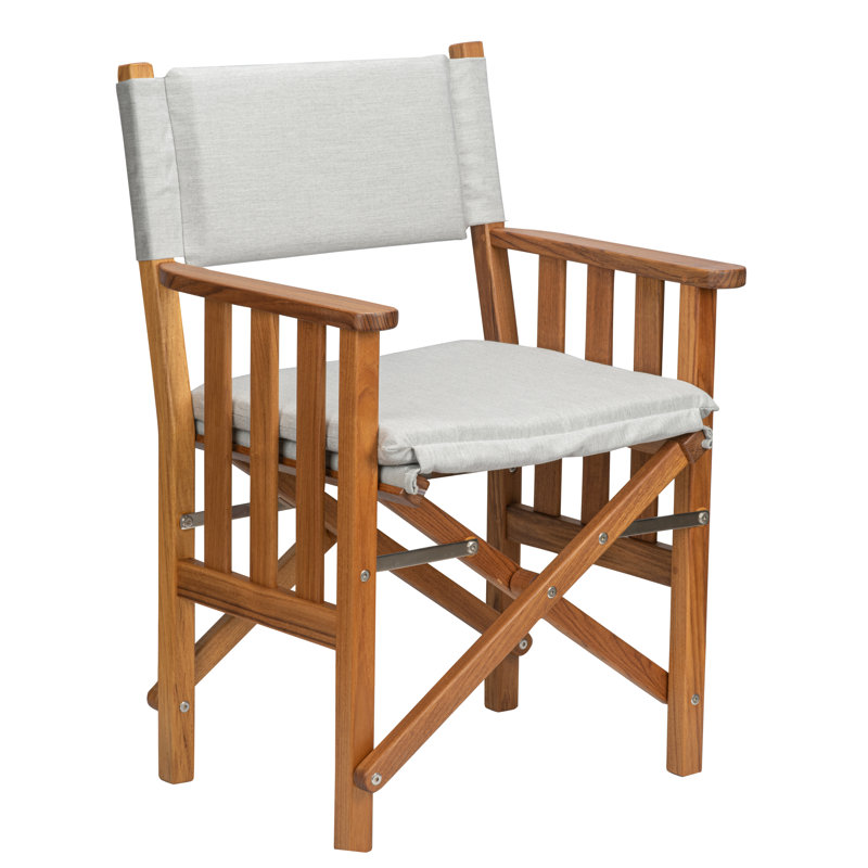 Chaise de réalisateur pliante en teck de qualité supérieure II avec coussins de siège en tissu Sunbrella® gris