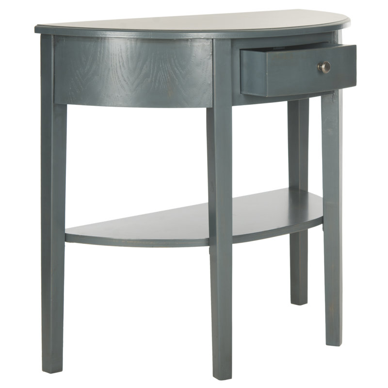 Teal Pine Wood Demilune Console Table with Storage