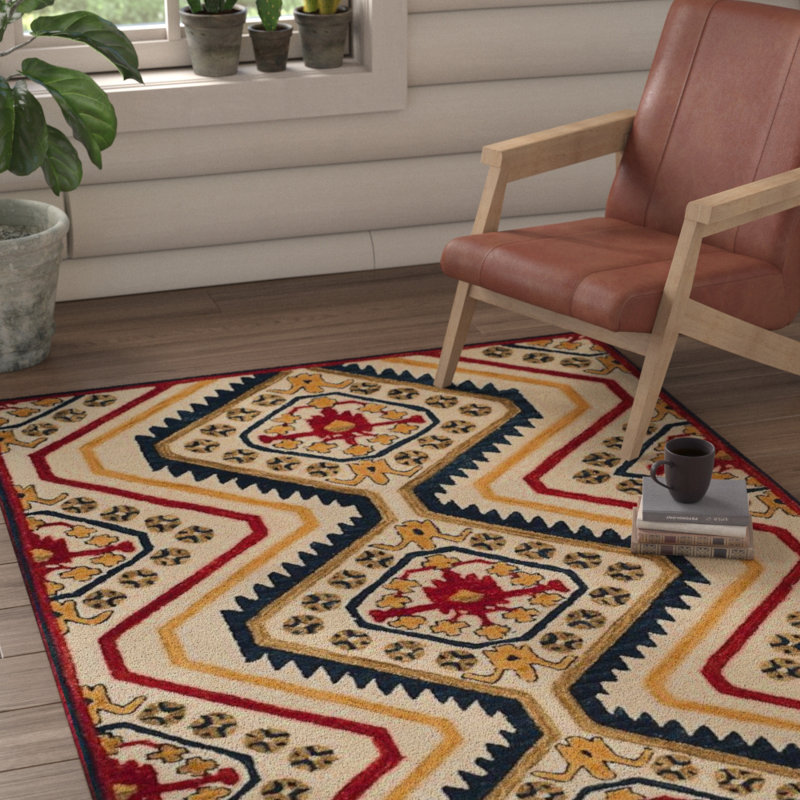 Deyoung Hand Tufted Wool Geometric Rug, Rectangle 5' x 8'