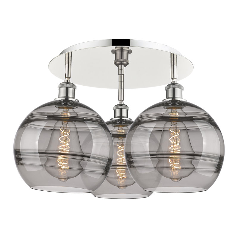 Plafonnier semi-encastré Glassoff, Gris fumée clair, H 12,63 po x l 21,75 po x P 21,75 po, Nickel poli