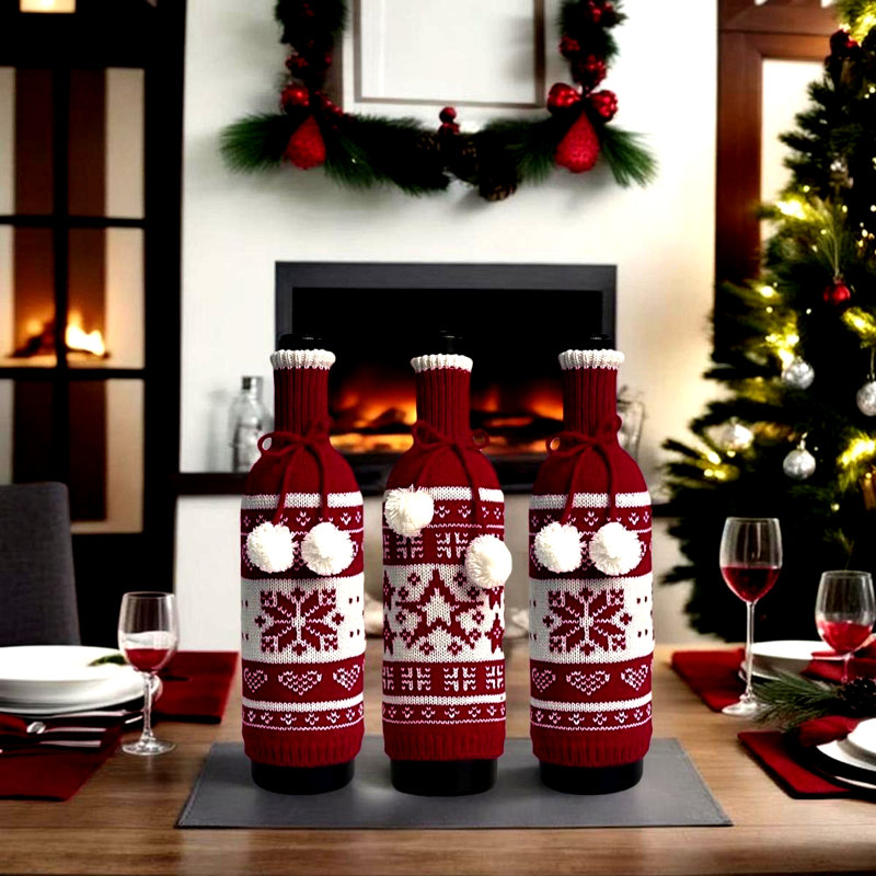 Ensemble de 3 bouteilles de vin en tricot tricoté pour Noël