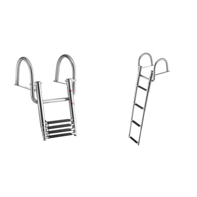 Boat Ladder,stainless Steel Telescoping Folding Swim Deck Ladder For Rear Entry Inboard, 600 Lbs Capacity With Wide Anti-slip Steps & Handrails, For Outboards, Yacht, Pontoon Boats