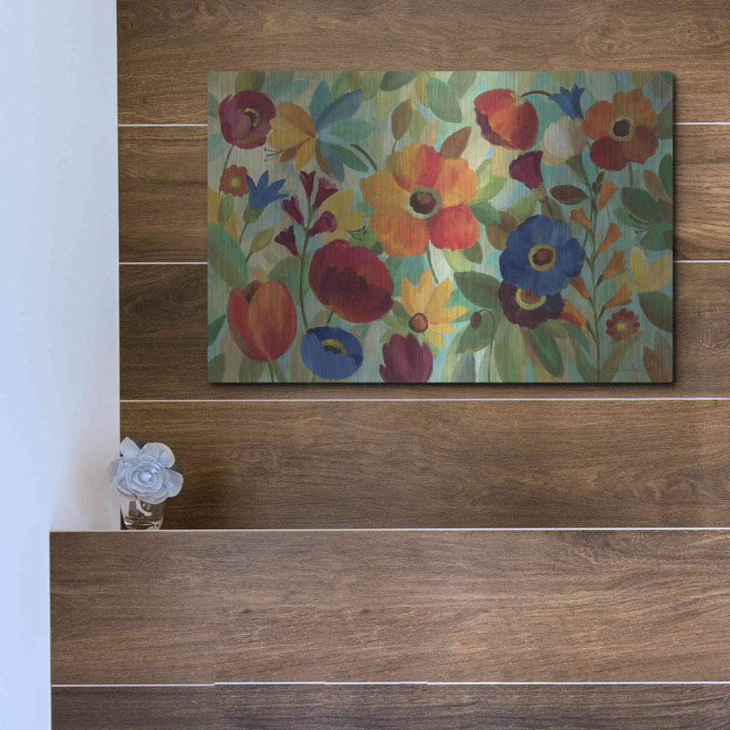 Winston Porter «Summer Floral V» par Silvia Vassileva, art mural en métal, H 12 po x l 16 po