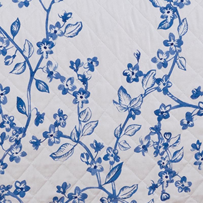 Blue Floral Twin Microfiber Reversible Quilt Set