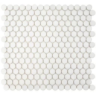 Hudson Penny Round Matte White 11-7/8" x 12-5/8" Porcelain Mosaic Floor and Wall Tile