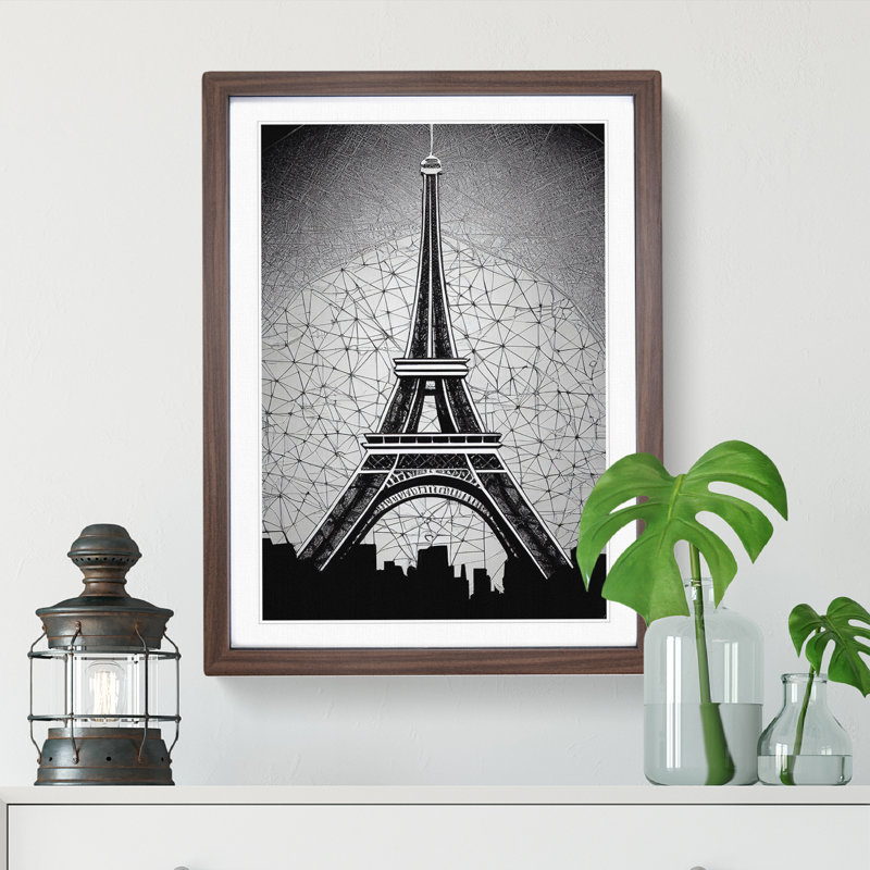Monochrome Eiffel Tower No.2 - Framed Print, 34cm H x 25cm W x 2cm D, Brown Framed