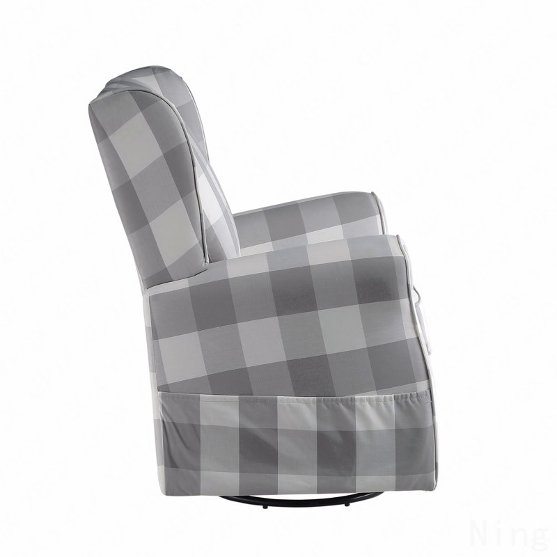 Gray&White Fabric Swivel Glider Recliner Chair
