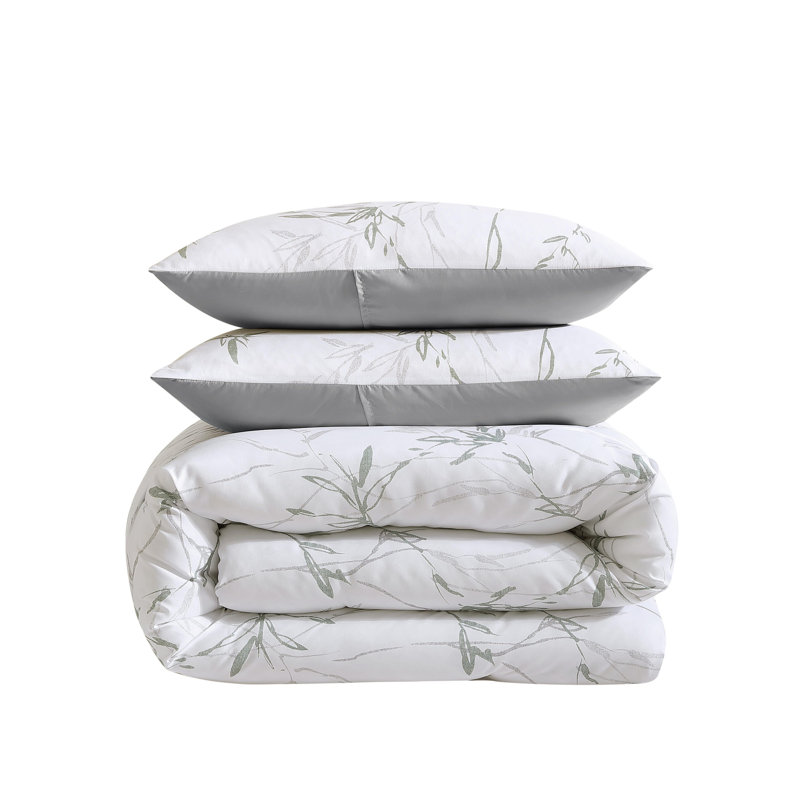 Kenneth Cole Ink Wash Vine Comforter Bonus Set, King Comforter + 2 King Shams, Green/White