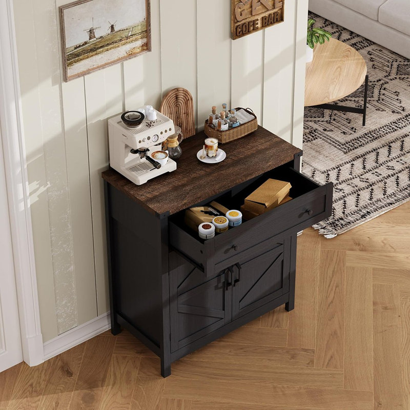 Armoire de bar avec tiroir Farmhouse, noir