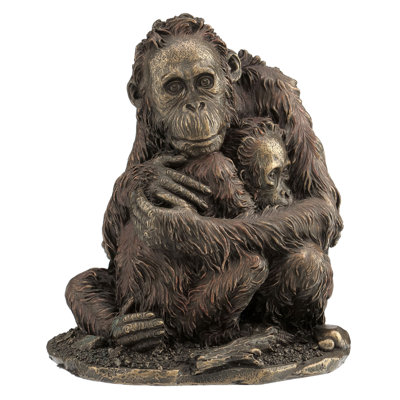 6.69 in H Orangutan With Baby(Bronze), Poly Resin