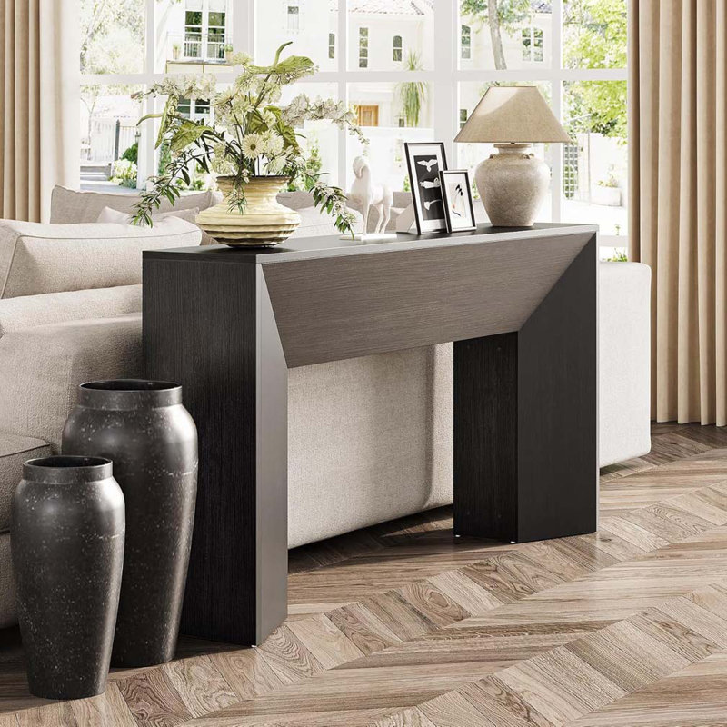 Console Farmhouse avec pieds à lattes verticales - Table de canapé pour l'entrée, le couloir et le salon, Black