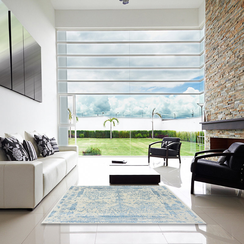 Tapis oriental bleu Henriette, Carré 8 pi