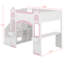 Lit mezzanine de style princesse avec bureau d'étude réglable, escalier de rangement, éclairage à DEL et tablettes décoratives - lit double en bois-1486123572