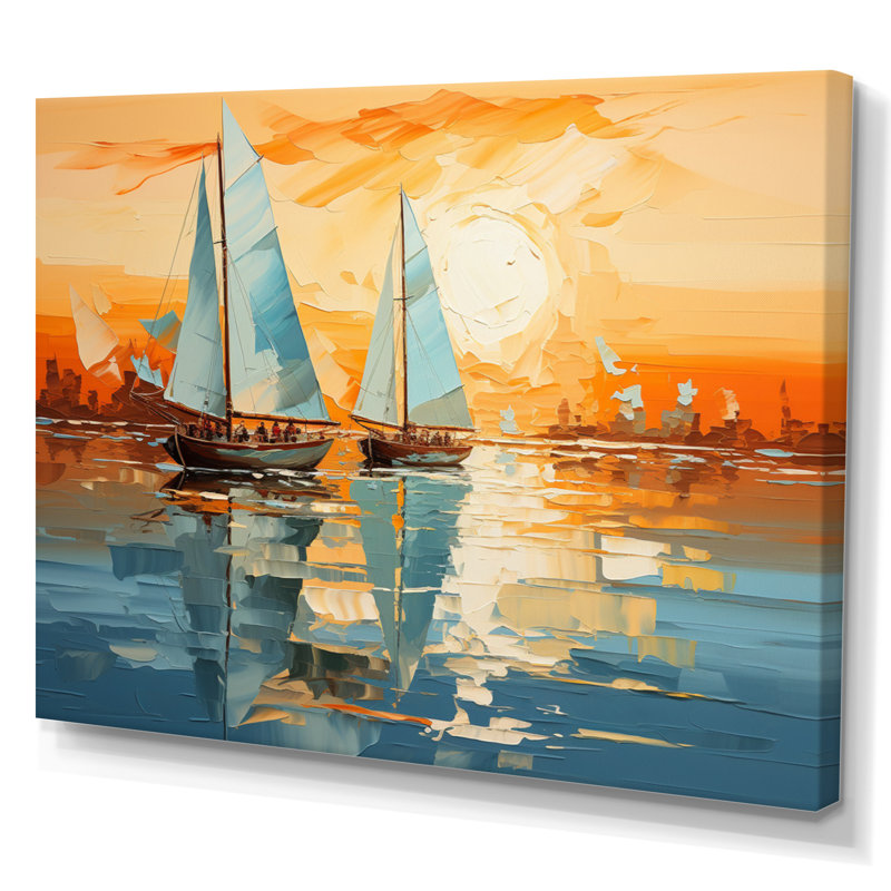 Voilier abstrait flottille II sur toile, H 12 po x l 20 po, Toile tendue