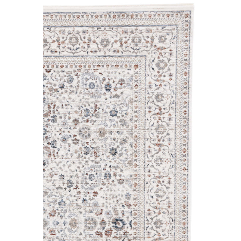 Tapis oriental en polyester / viscose tissé à la machine Sorrels en ivoire / gris / beige, Rectangle 2 pi 6 po x 4 pi
