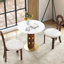Table de salle à manger moderne en pierre frittée 33,5 po avec pieds en bois et base dorée Modern-1428190581