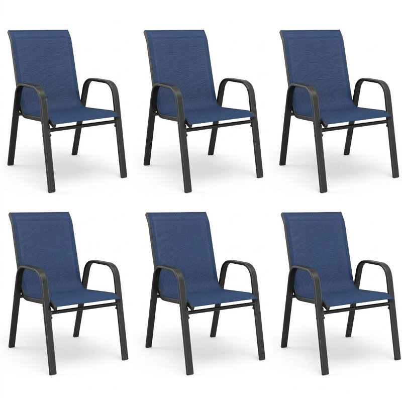 Chaise de salle à manger en métal bleu marine 6 pièces avec tissu Teslin résistant à l'eau et à la rouille, Marine