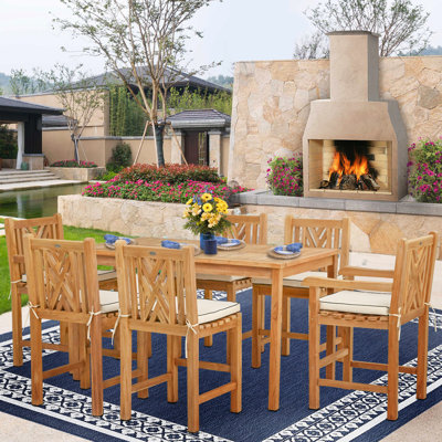 6 - Person Teak Wood Patio Dining Set with Rectangular Table , Cushions Included