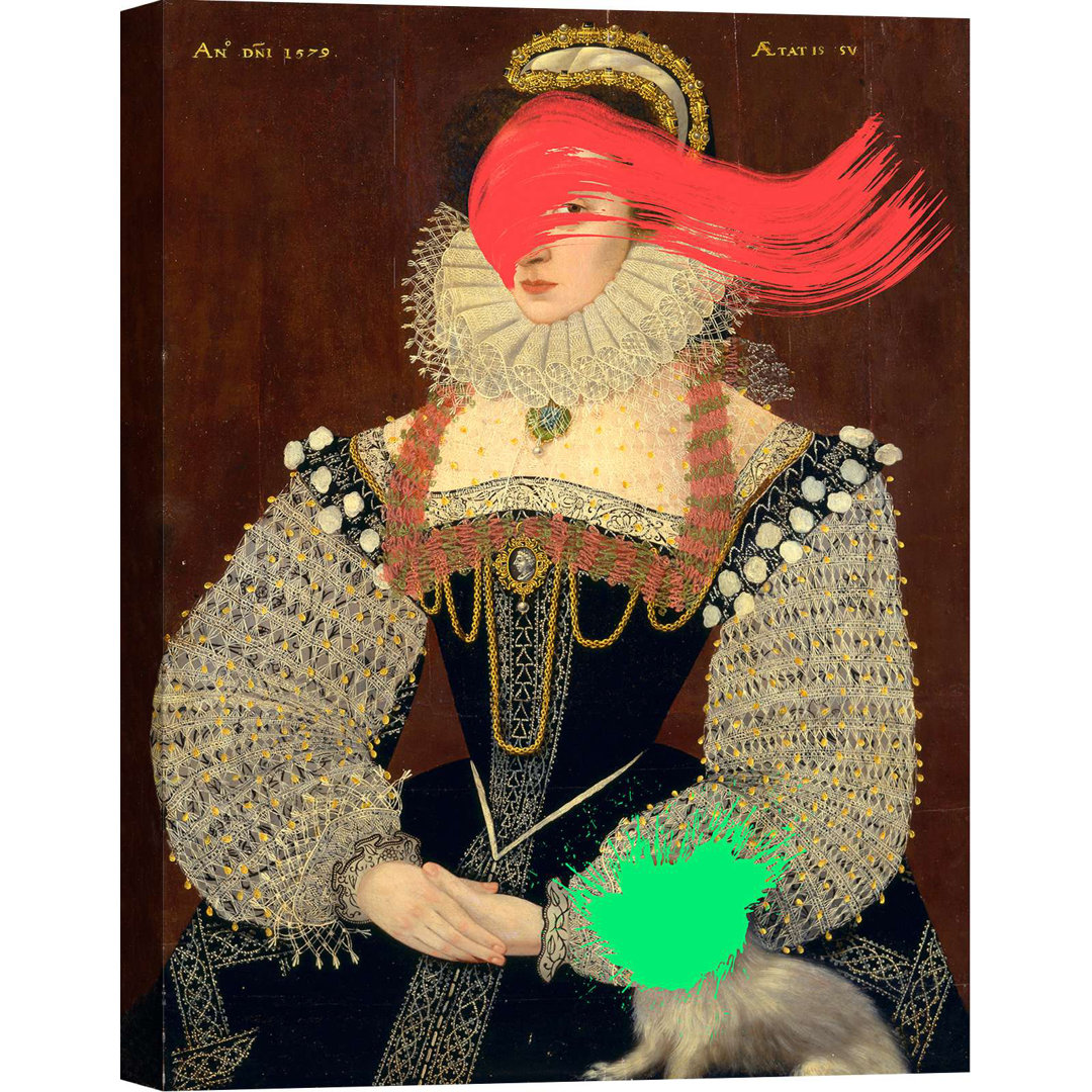 Pop und witzige Porträts von Damen und Rittern, Lady von Eric Chestier - Wrapped Canvas Print