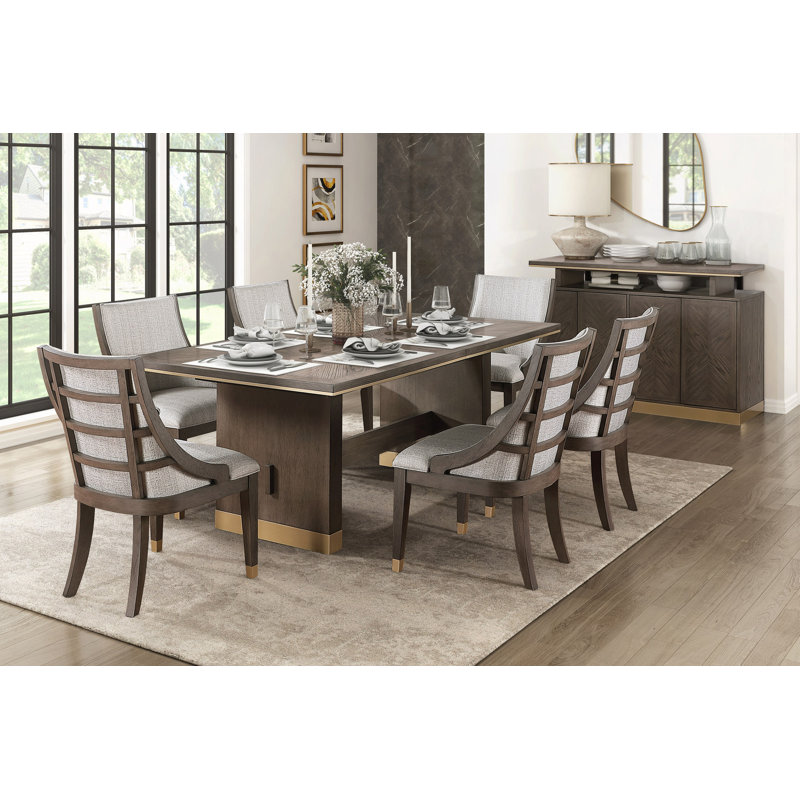 Ensemble de salle à manger de luxe 7 pièces avec table de salle à manger et 6 chaises avec accoudoirs inclinés dorés