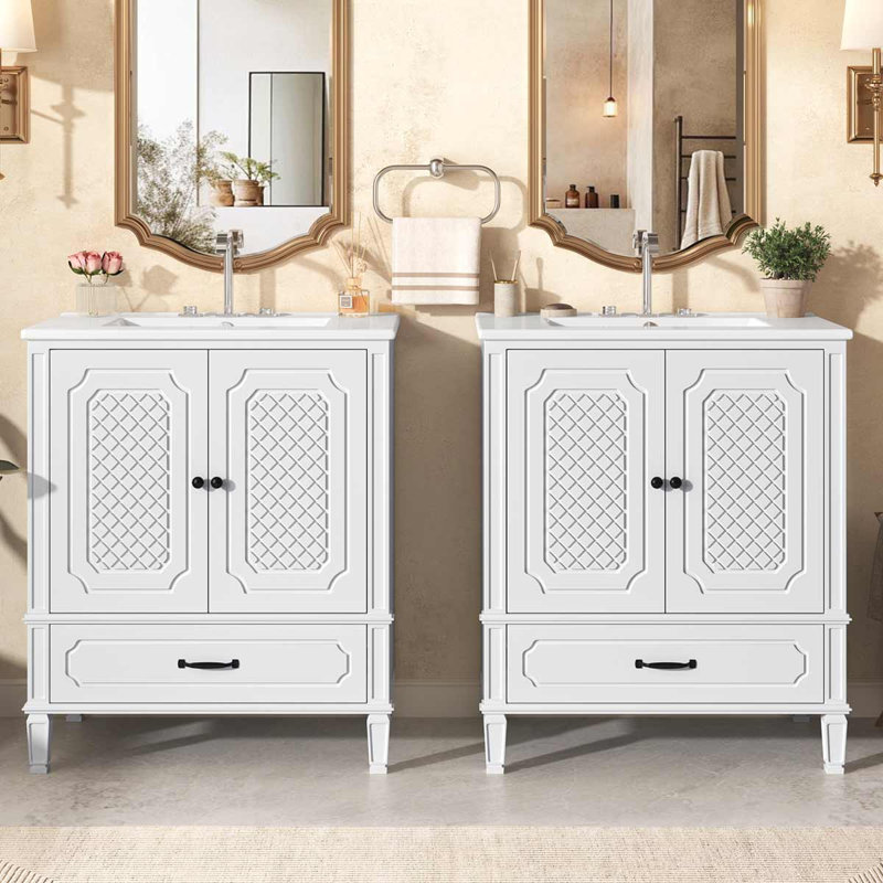 Meuble-lavabo double 60 po Modern, Blanc / noir