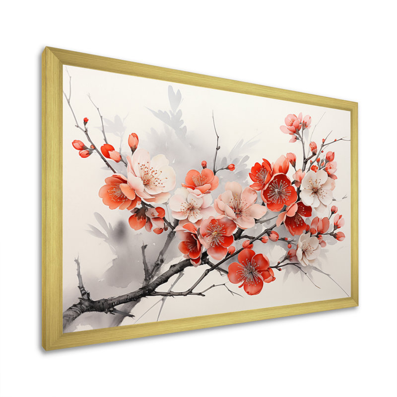 Asian Art Pansies Flowers I - reproduction, H 34 po x l 44 po x P 1,5 po, Encadrement doré