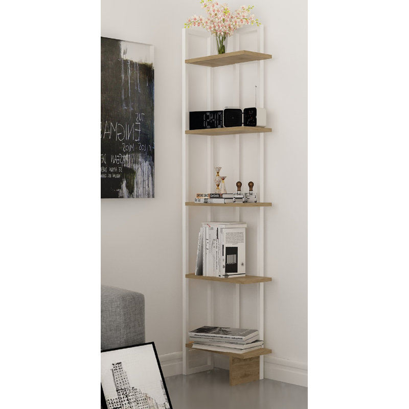 Alica 180cm H x 45.2cm W Corner Bookcase, White/Oak