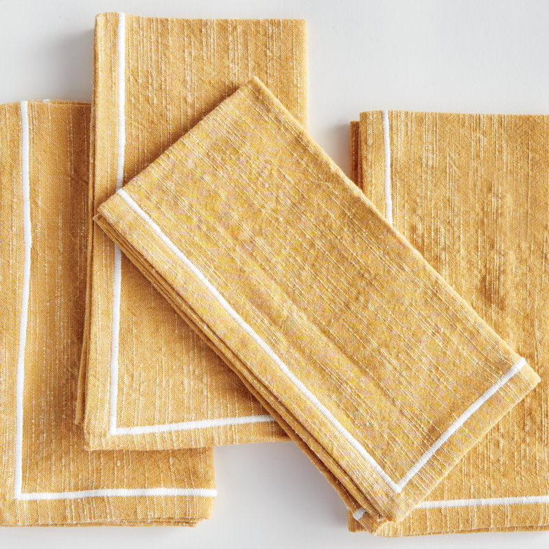 Saffron Dinner Napkins, Ochre/White