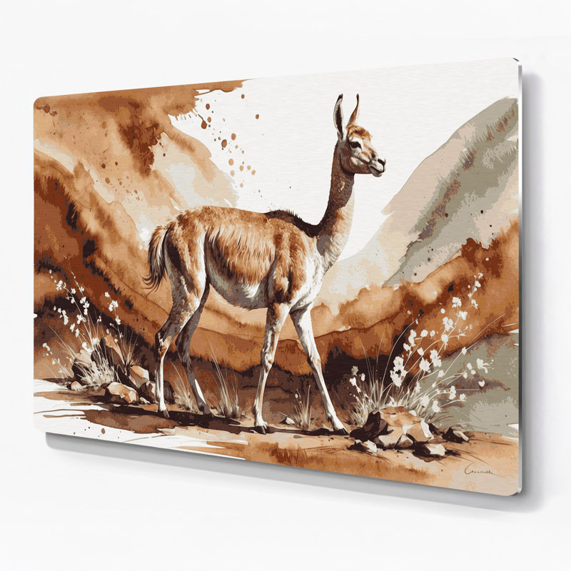 Faune, art mural en métal brun Guanaco, H 20 po x l 30 po