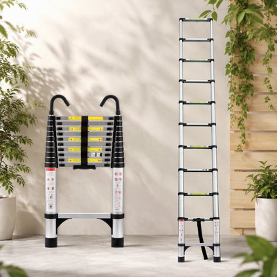 Échelle rétractable 10,5 pi (environ 3,2 m), échelle pliable multifonctionnelle avec crochet, aluminium, 330 livres
