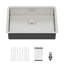 Compliant 23 X 18 5.5 Inch T304 Stainless Steel Kitchen Sink, Low-Profile Depth, Sloped Drain, Splash Design, Condensation Coating, Noise-Reducing Pad, Flat Front Edge, With Drain Assembly And