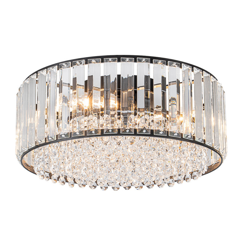 3-Light Round Crystal Flush Mount, Matte Black