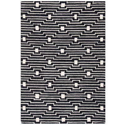Beardall Hand Tufted Wool/Cotton Geometric Rug in Charcoal/Ivory