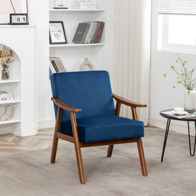 Chaise d'appoint avec revêtement en velours et structure en bois massif, mobilier de salon Mid-Century classique