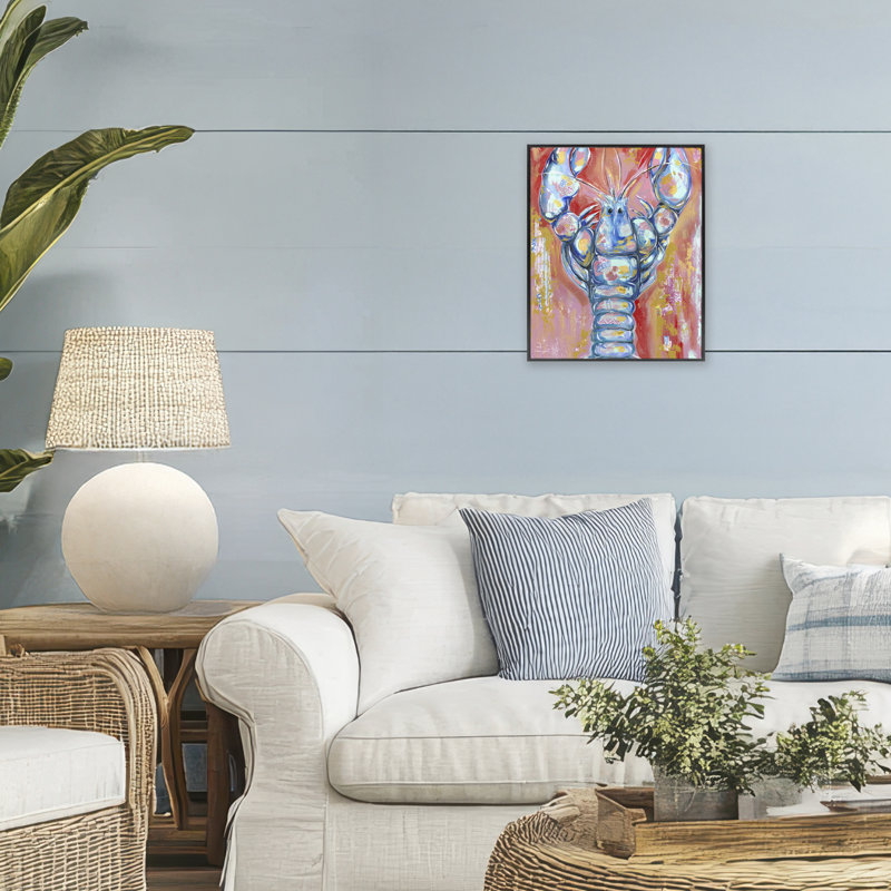 Giclée encadrée Funky Vibrant Lobster, design par Estelle Grengs, H 14 po x l 11 po, Giclée encadrée noir minuit