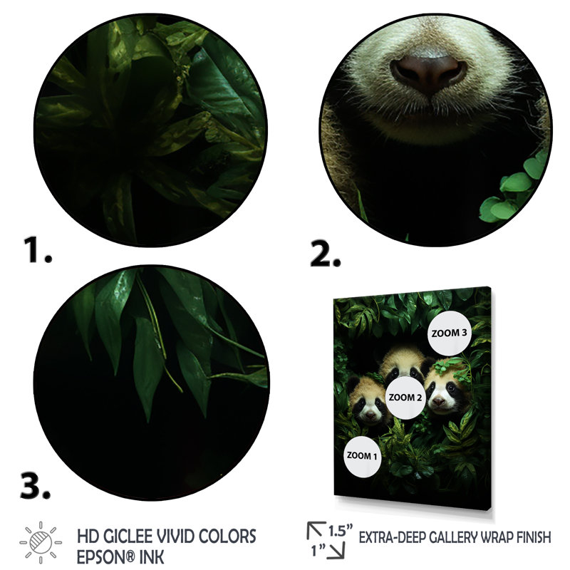 Pandas Play 4 - Panda Animal, art mural, H 40 po x l 30 po x P 1,5 po, Toile tendue