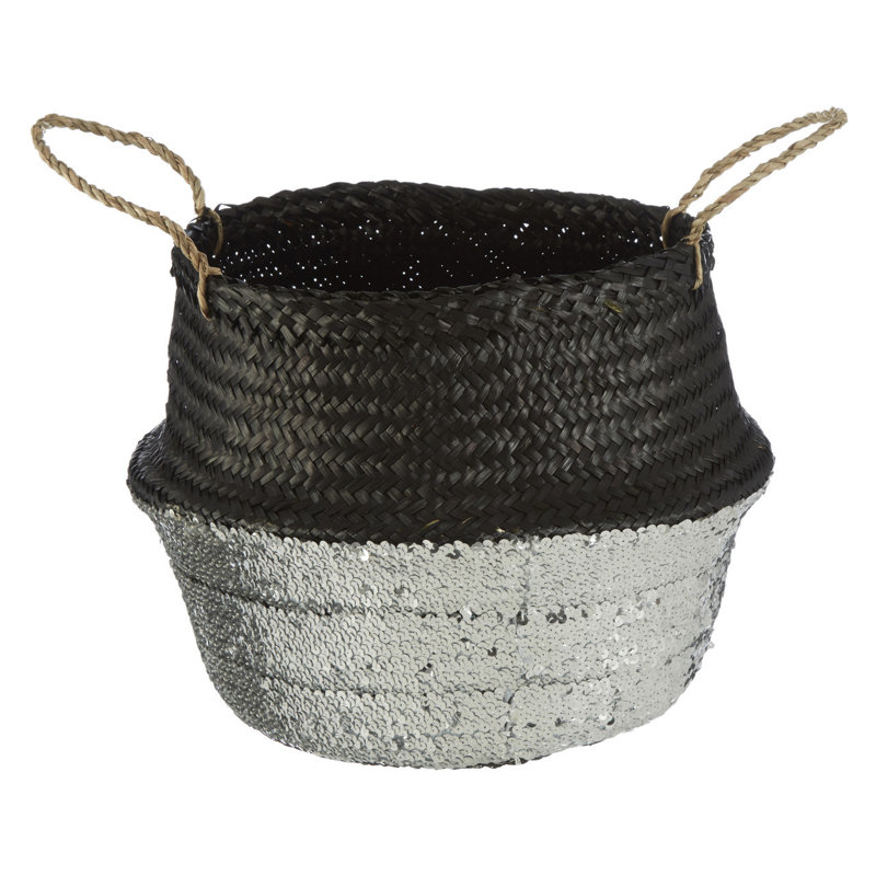 Etta Avenue Seagrass Decorative Basket, Silver/Black, 32cm H x 35cm W x 35cm