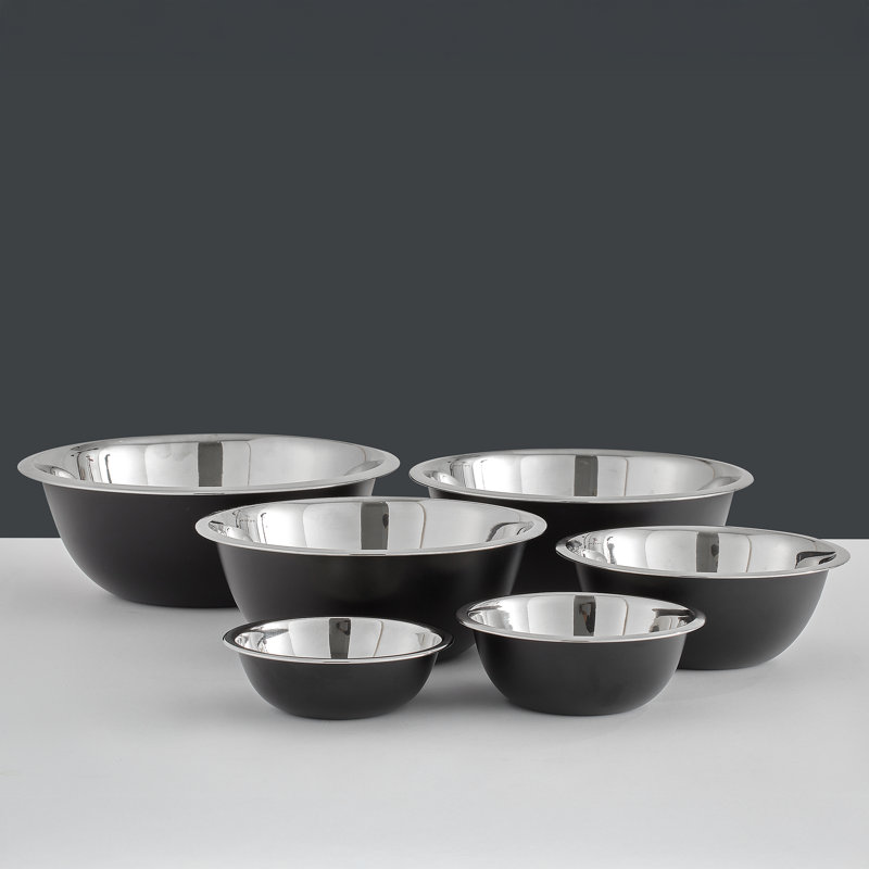 Brightware Stainless Steel Mixing Bowl  - Black - Set of 6, Black