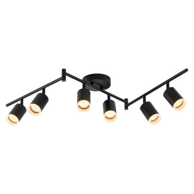 Ensemble d'éclairage sur rail noir 6 lumières, plafonnier moderne à DEL, tête d'éclairage à DEL flexible avec anneau en acrylique, éclairage de rail de cuisine (GU10, ampoules non incluses)