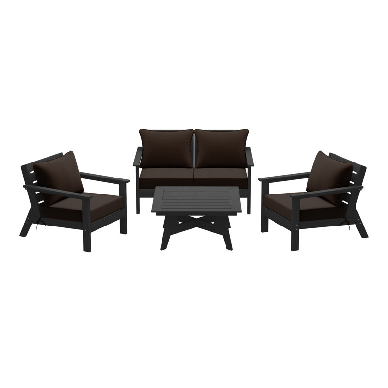 5-Piece Deep Seating Set, Black, Brown