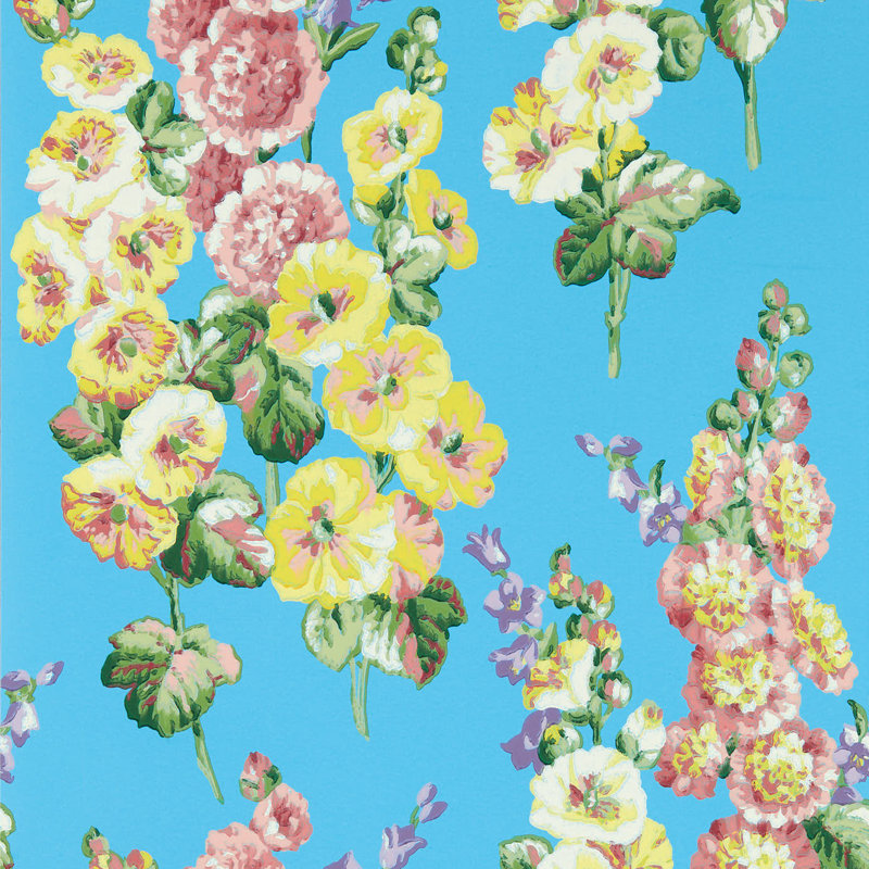 Hollyhocks 10.05m x 52cm Wallpaper Roll, Blue