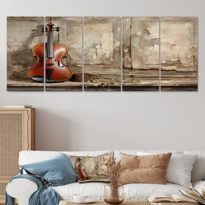 «Brown Brooding Burgundy Cello Music I», art mural 5 pièces